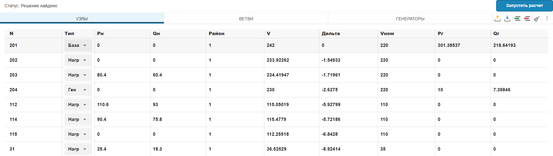 calculation of the power grid modes 18 x